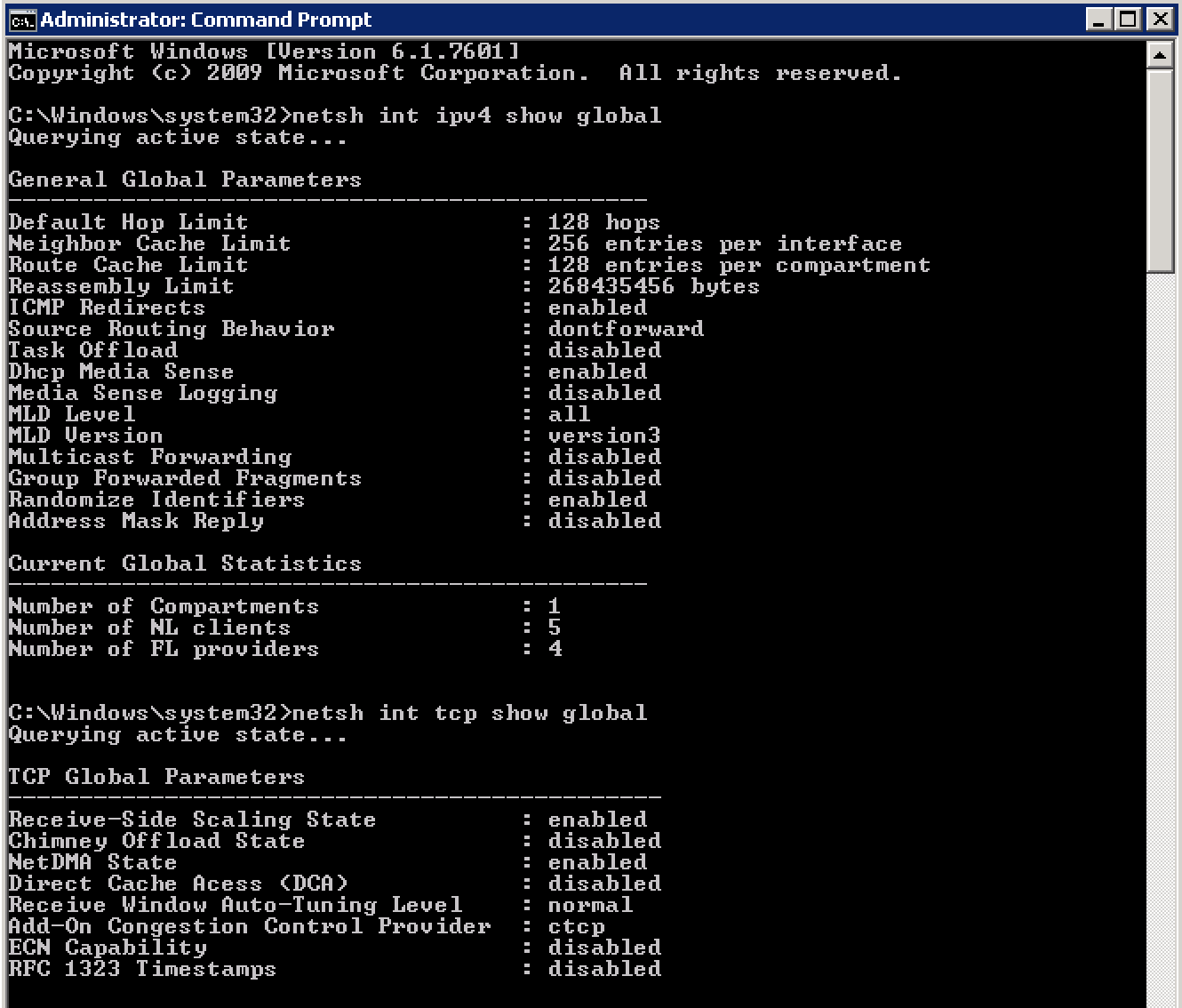 Disabling TCP Chimney and Task Offload